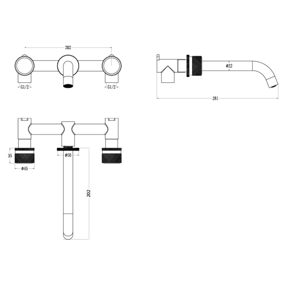 Смеситель для раковины настенный Boheme Prestige 152-2-MG-PR, золото фото 5