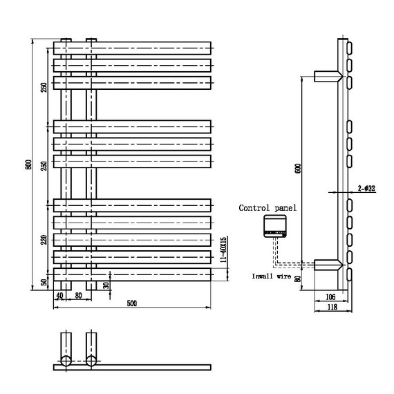 Полотенцесушитель электрический Boheme Venturo П11 500х800 мм 723-MG (скрытое подключение слева) золото матовое фото 2