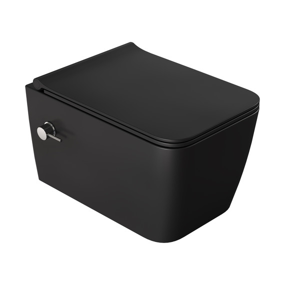 Унитаз-биде подвесной Boheme Zen 967-SET-2-B с тонкой крышкой микролифт, чёрный матовый фото 