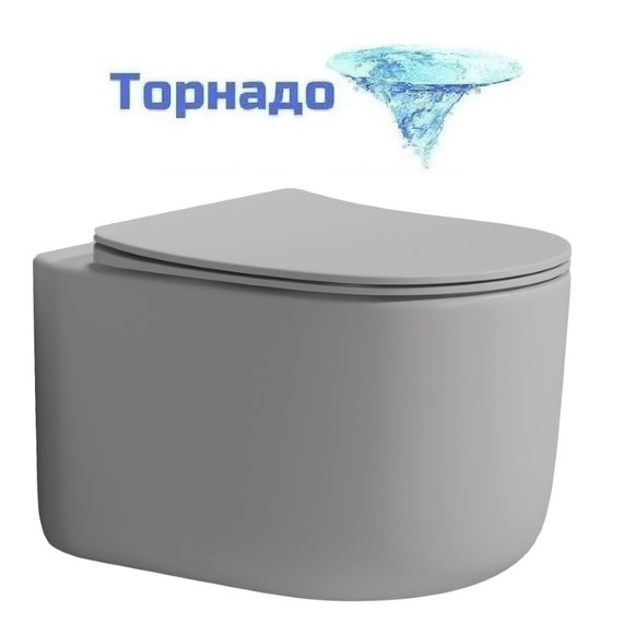 Унитаз подвесной безободковый Boheme FLOW 969-SET-L с тонкой крышкой микролифт (система смыва Торнадо) LUNA фото 