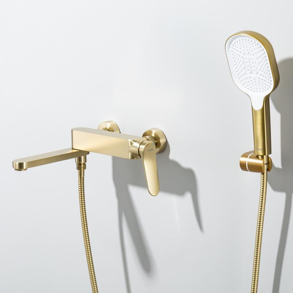 Смеситель для ванны с выдвижным изливом Gappo G10-3 G3210-3, золото сатин, Цвет производителя: золото сатин фото 2