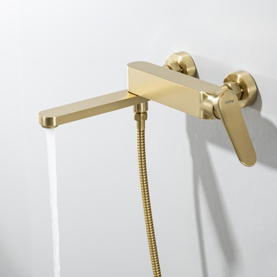 Смеситель для ванны с выдвижным изливом Gappo G10-3 G3210-3, золото сатин, Цвет производителя: золото сатин фото 4