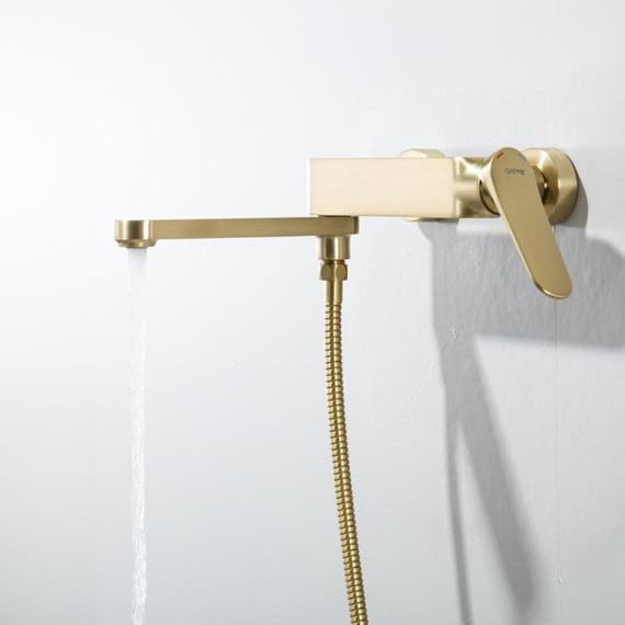 Смеситель для ванны с выдвижным изливом Gappo G10-3 G3210-3, золото сатин, Цвет производителя: золото сатин фото 5