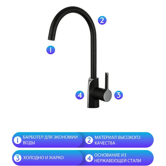 Смеситель для кухни Gappo G4003-6, черный/хром фото 8