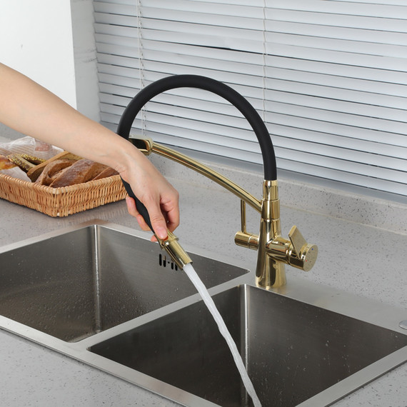 Смеситель для кухни Gappo G4398-13, золото/черный фото 4