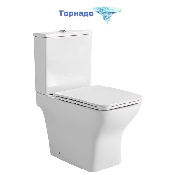 Унитаз-компакт безободковый Aquatek Леон Квадро AQ2788T-00 с тонкой крышкой микролифт (система смыва Торнадо) фото 