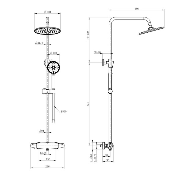 Душевая стойка с термостатом Wonzon & Woghand Capsule WW-B3031-A-CR фото 2