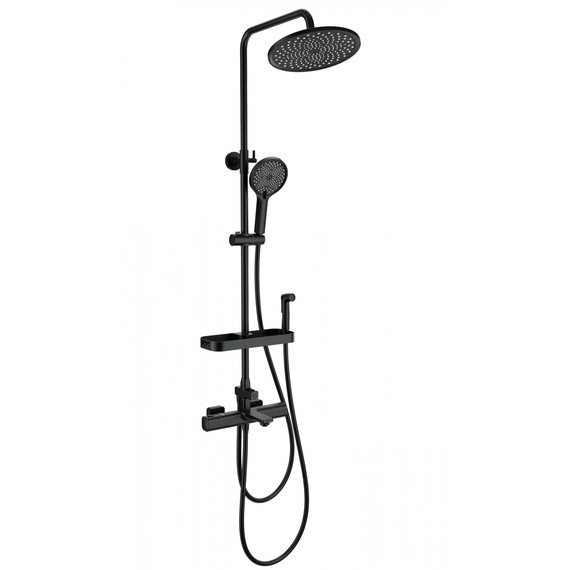 Душевая стойка с термостатом и гигиеническим душем Wonzon & Woghand Solid WW-C3011-A1-MB, чёрный матовый фото 
