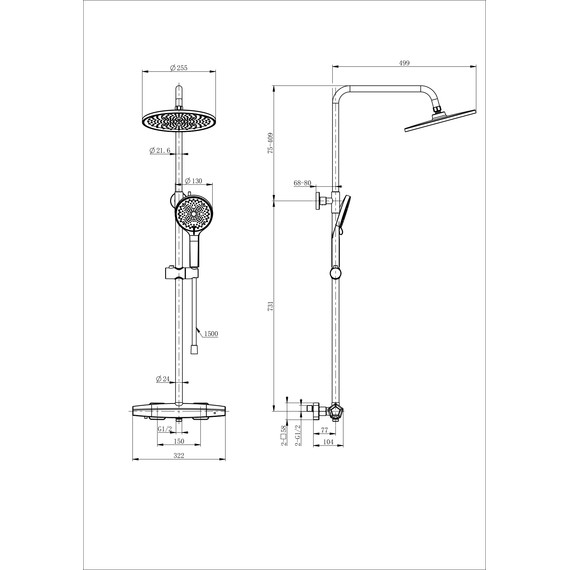 Душевая стойка с термостатом Wonzon & Woghand Neo WW-B3045-A-BG, золото брашированное фото 2
