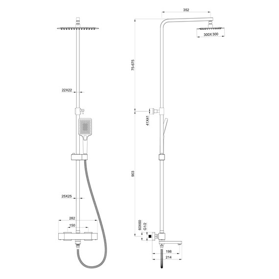 Душевая стойка с термостатом Wonzon & Woghand WW-88739901-BG, золото брашированное фото 2