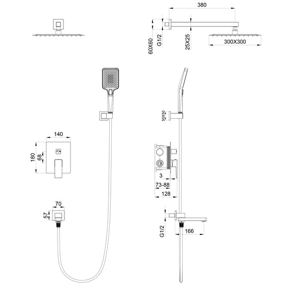 Душевая система для ванны Wonzon & Woghand Cube 2.0 WW-88939068-BGM, тёмный графит брашированный фото 2