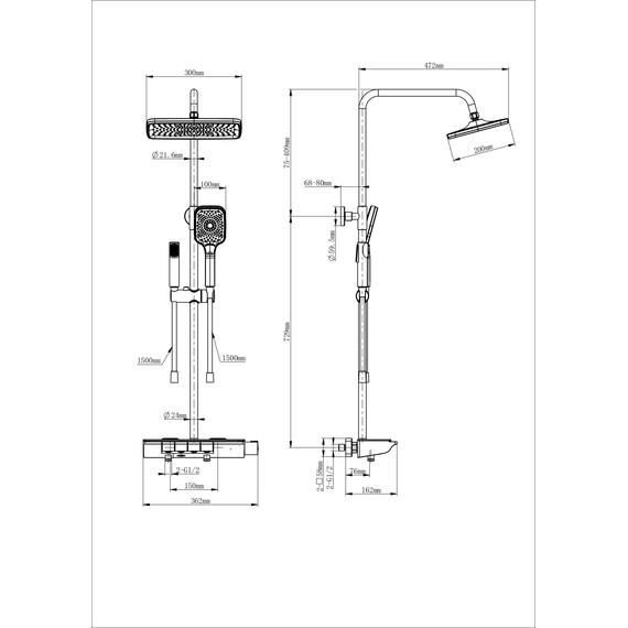 Душевая стойка с термостатом Wonzon & Woghand Muse WW-B4174-MB, чёрный матовый фото 2
