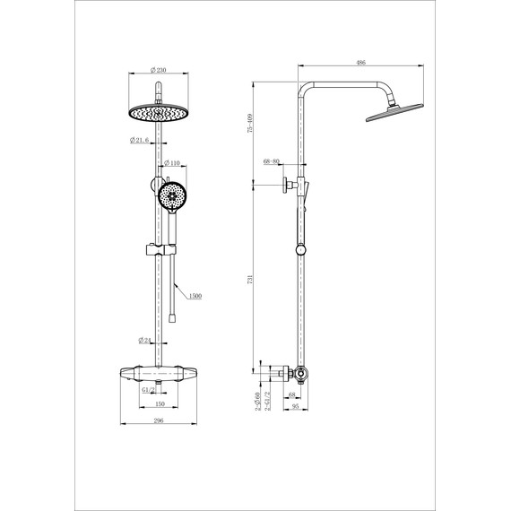 Душевая стойка с термостатом Wonzon & Woghand Capsule WW-B3031-A-BG, золото брашированное фото 2