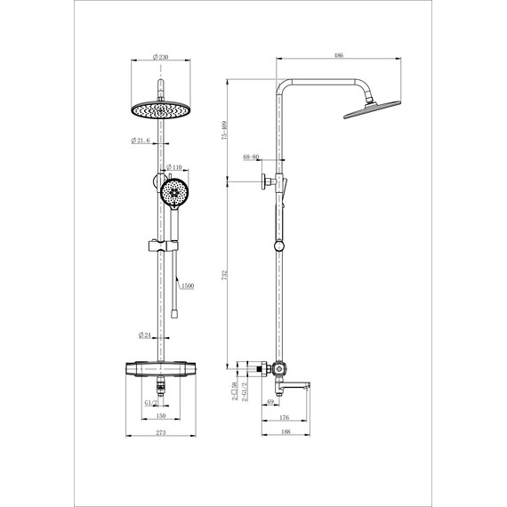 Душевая стойка с термостатом Wonzon & Woghand Neo WW-B3035-A3-MB, чёрный матовый фото 2