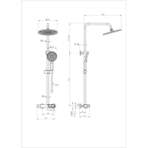 Душевая стойка с термостатом Wonzon & Woghand Muse WW-B2091-A-CR фото 2