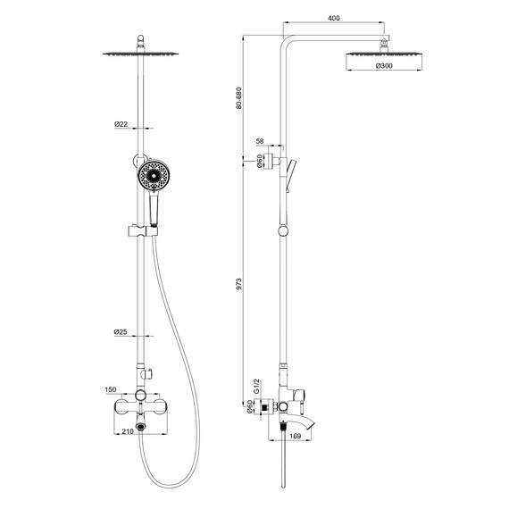 Душевая стойка Wonzon & Woghand Tor WW-88047073-MB, чёрный матовый фото 8