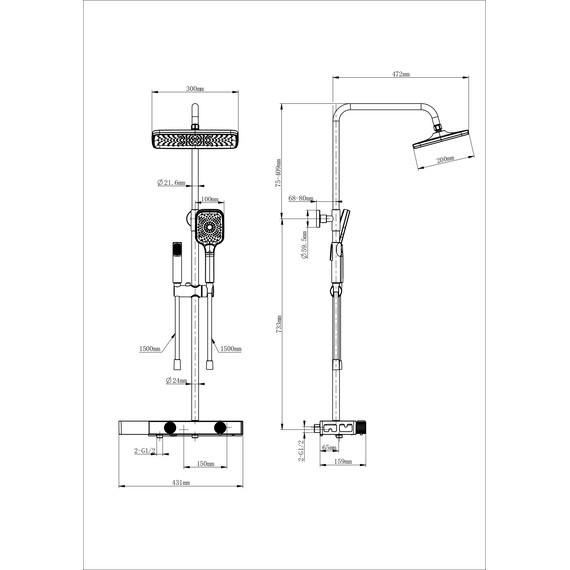 Душевая стойка с термостатом и гигиеническим душем Wonzon & Woghand Shelf WW-B4161-MW, белый матовый фото 2