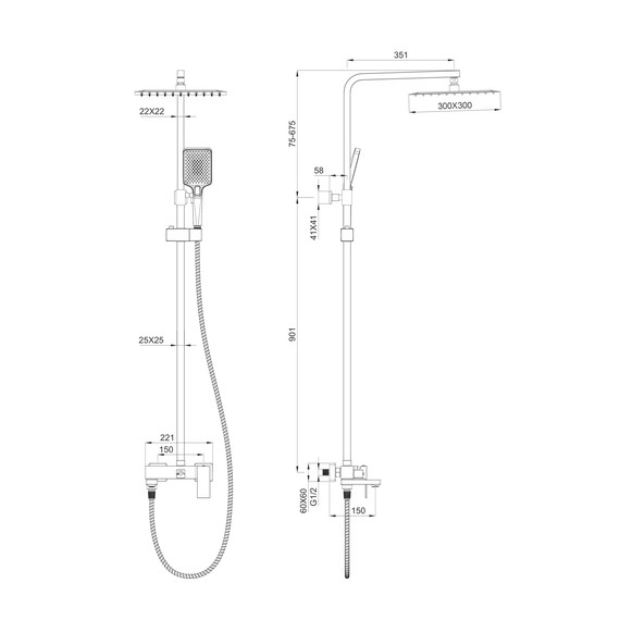 Душевая стойка Wonzon & Woghand Cube WW-88739016-BG, золото брашированное фото 7