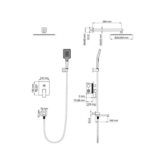 Душевая система для ванны Wonzon & Woghand Cube 2.0 WW-88087068-BG, золото брашированное фото 2