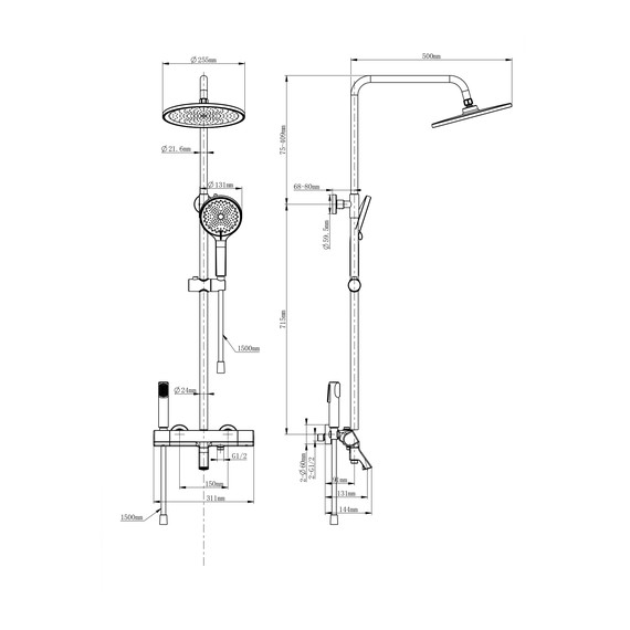 Душевая стойка с термостатом Wonzon & Woghand The one WW-B3094-BG, золото брашированное фото 8