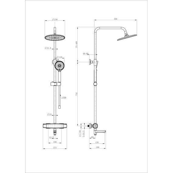 Душевая стойка с термостатом Wonzon & Woghand Neo WW-B3035-A3-CR фото 2