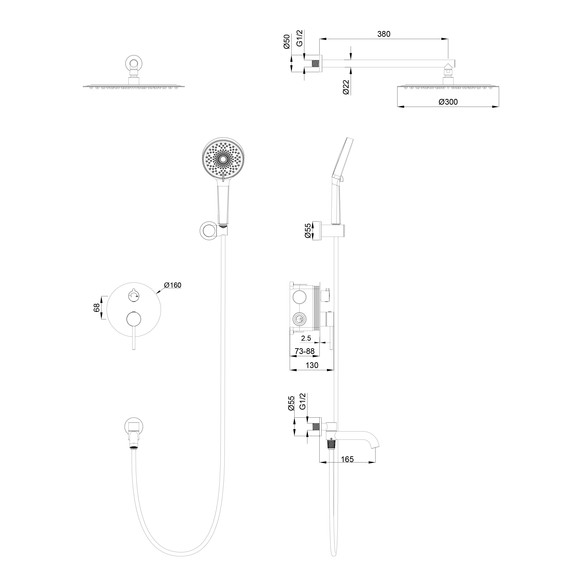 Душевая система для ванны Wonzon & Woghand Stick WW-88939017-BN, никель брашированный фото 2