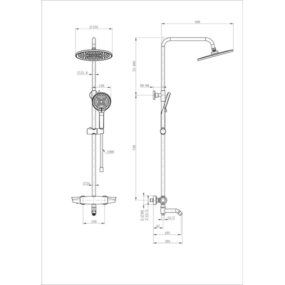 Душевая стойка с термостатом Wonzon & Woghand Capsule WW-B3031-A2-BG, золото брашированное фото 2