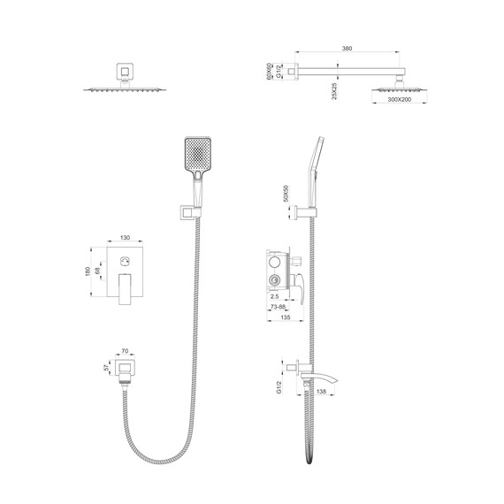 Душевая система для ванны Wonzon & Woghand Fit WW-88939009A-MB, чёрный матовый фото 2