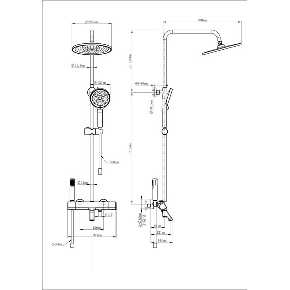 Душевая стойка с термостатом Wonzon & Woghand The one WW-B3094-MW, белый матовый фото 8