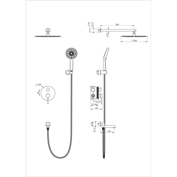 Душевая система для ванны Wonzon & Woghand Stick WW-88939017-BG, золото брашированное фото 2