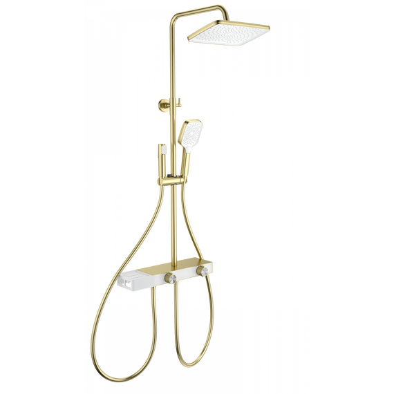 Душевая стойка с термостатом и гигиеническим душем Wonzon & Woghand Shelf WW-B4161-BG, золото брашированное фото 