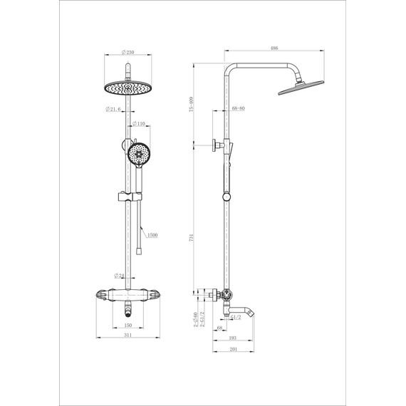 Душевая стойка с термостатом Wonzon & Woghand Capsule WW-B3031-A1-CR фото 2