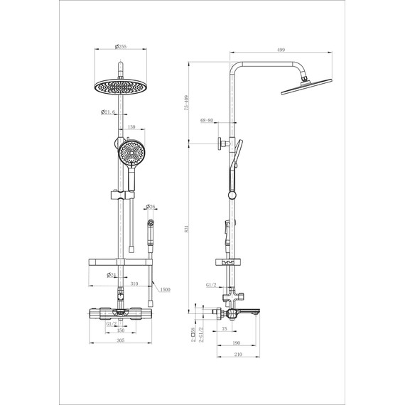 Душевая стойка с термостатом и гигиеническим душем Wonzon & Woghand Solid WW-C3011-A1-MW, белый матовый фото 2