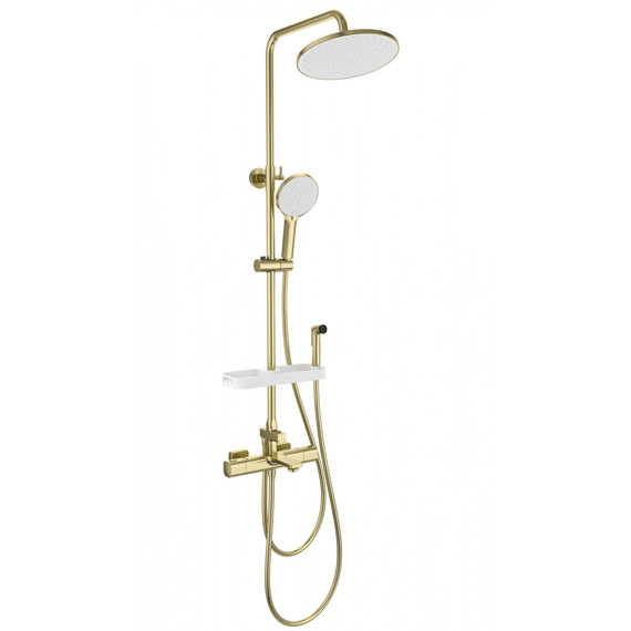 Душевая стойка с термостатом и гигиеническим душем Wonzon & Woghand Solid WW-C3011-A1-BG, золото брашированное фото 