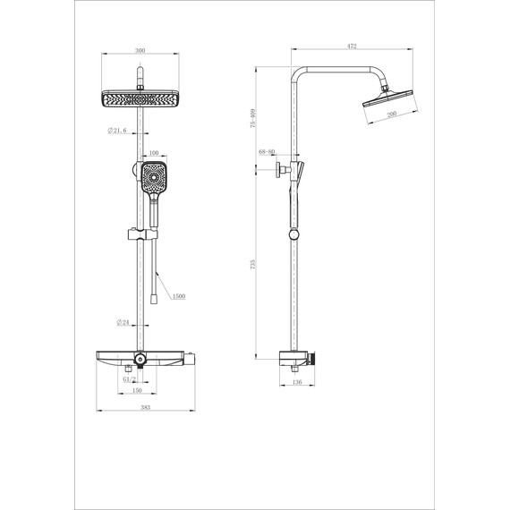 Душевая стойка с термостатом Wonzon & Woghand ThermoKlick WW-B3098-A-MB, чёрный матовый фото 2