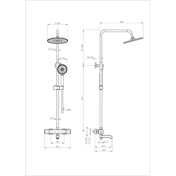 Душевая стойка с термостатом Wonzon & Woghand Stay WW-A3007-T1-MW, белый матовый фото 2
