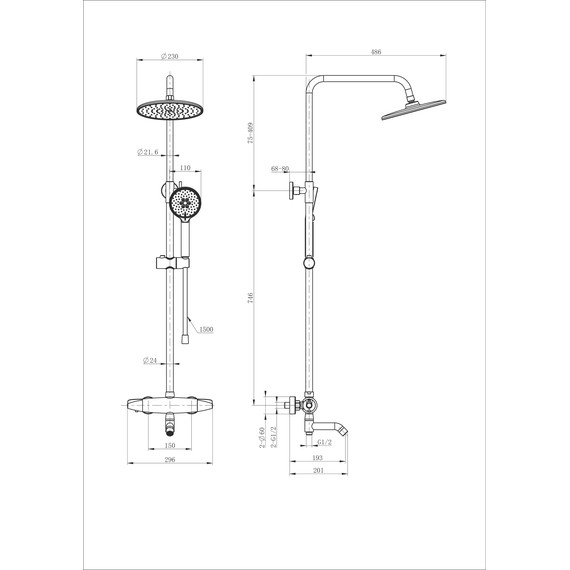 Душевая стойка с термостатом Wonzon & Woghand Capsule WW-B3031-A3-CR фото 2
