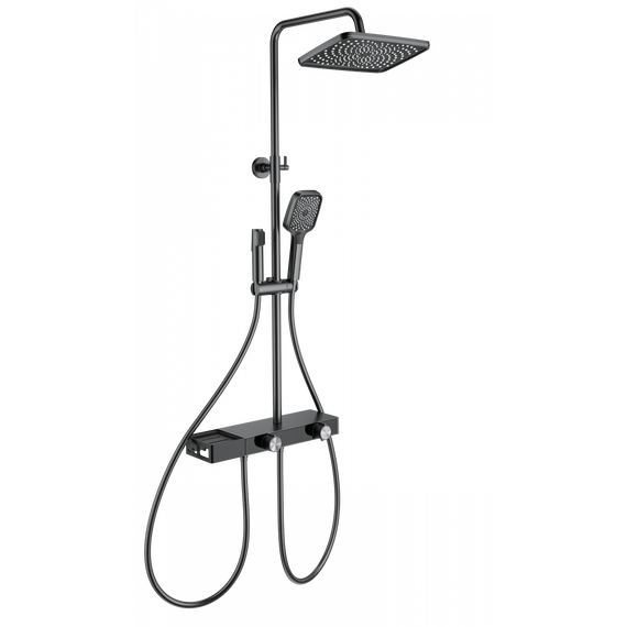 Душевая стойка с термостатом и гигиеническим душем Wonzon & Woghand Shelf WW-B4161-BGG, тёмный графит брашированный фото 