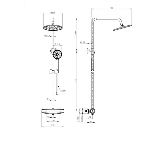 Душевая стойка с термостатом Wonzon & Woghand Neo WW-B3035-A-BGG, тёмный графит брашированный фото 2