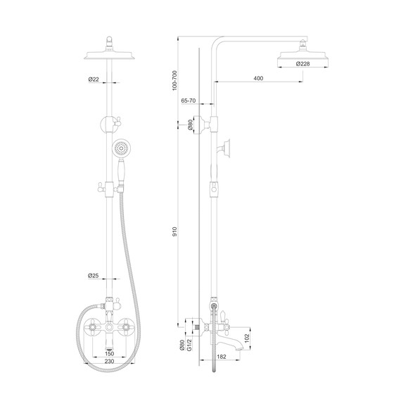 Душевая стойка Wonzon & Woghand Retro WW-88739020-BGM, тёмный графит брашированный фото 8