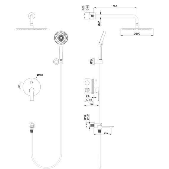 Душевая система для ванны Wonzon & Woghand Brilliant WW-88939079-MB, чёрный матовый фото 2