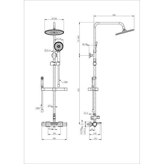 Душевая стойка с термостатом и гигиеническим душем Wonzon & Woghand Plate WW-C3017-A1-MW, белый матовый фото 2