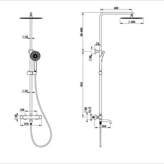 Душевая стойка с термостатом Wonzon & Woghand Stick WW-88739903-BGM, тёмный графит брашированный фото 8