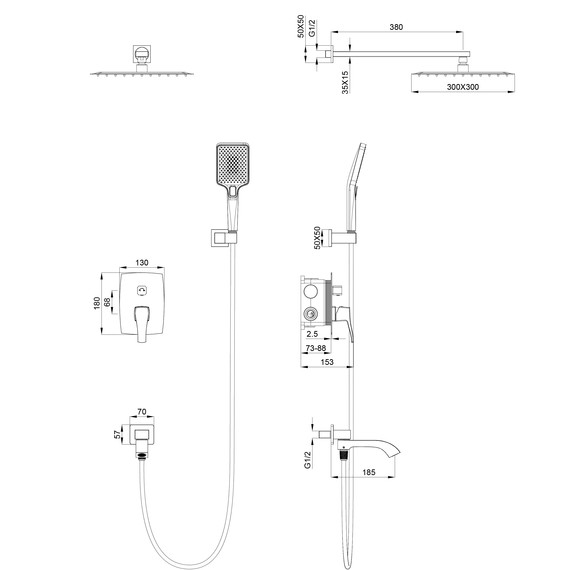 Душевая система для ванны Wonzon & Woghand Flex WW-88939072-MB, чёрный матовый фото 2