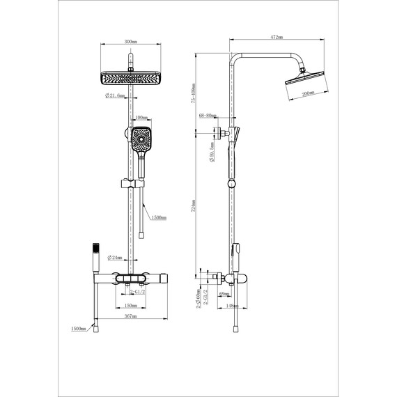 Душевая стойка с термостатом Wonzon & Woghand Muse WW-B4129-MW, белый матовый фото 2