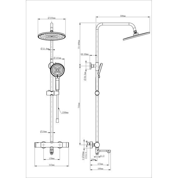 Душевая стойка с термостатом Wonzon & Woghand WW-B3069-CR фото 2