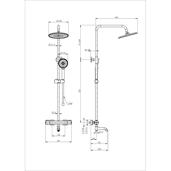 Душевая стойка с термостатом Wonzon & Woghand Stay WW-B3051-A1-BG, золото брашированное фото 2