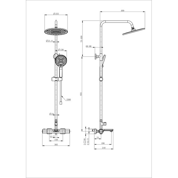 Душевая стойка с термостатом Wonzon & Woghand Solid WW-C3011-A-BG, золото брашированное фото 2