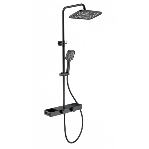 Душевая стойка с термостатом Wonzon & Woghand Shelf WW-B3552-MB, чёрный матовый фото 