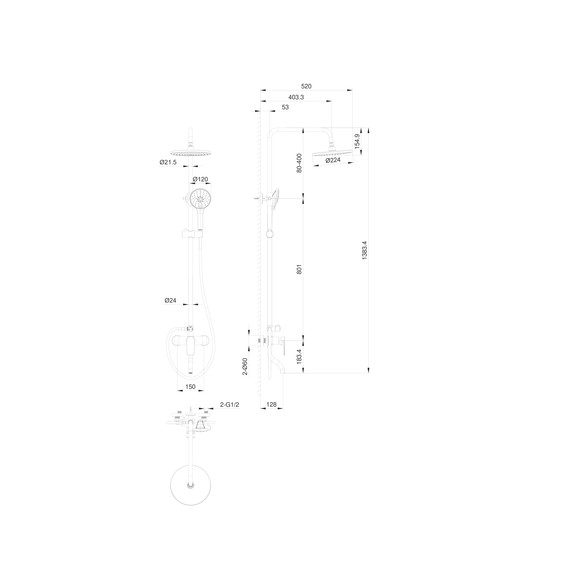 Душевая стойка Wonzon & Woghand Line WW-AE3354-MB, чёрный матовый фото 2